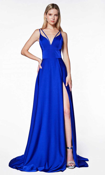 Ladivine - CS034 Double Strap A-Line Gown In Blue