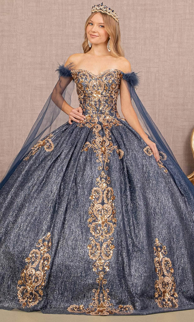 Navy blue and gold sale ball gown