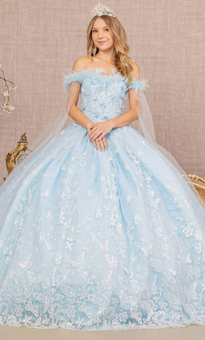 Elizabeth K GL3166 - Feathered Neckline Ball Gown Special Occasion Dress XS / Baby Blue