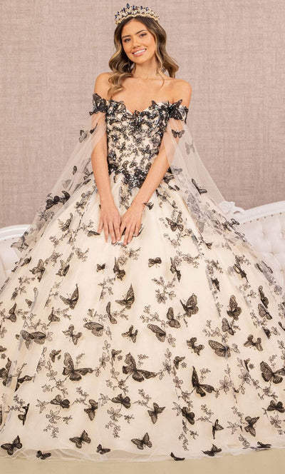 Elizabeth K GL3167 - Butterfly Motif Off Shoulder Ball Gown Special Occasion Dress