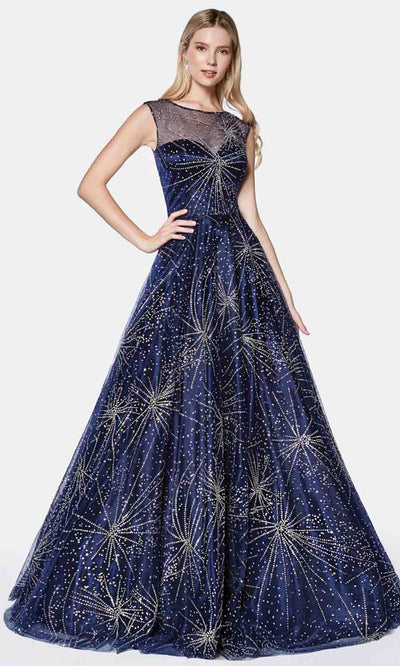 Cinderella Divine - J771 Glitter Tulle A-Line Gown In Blue