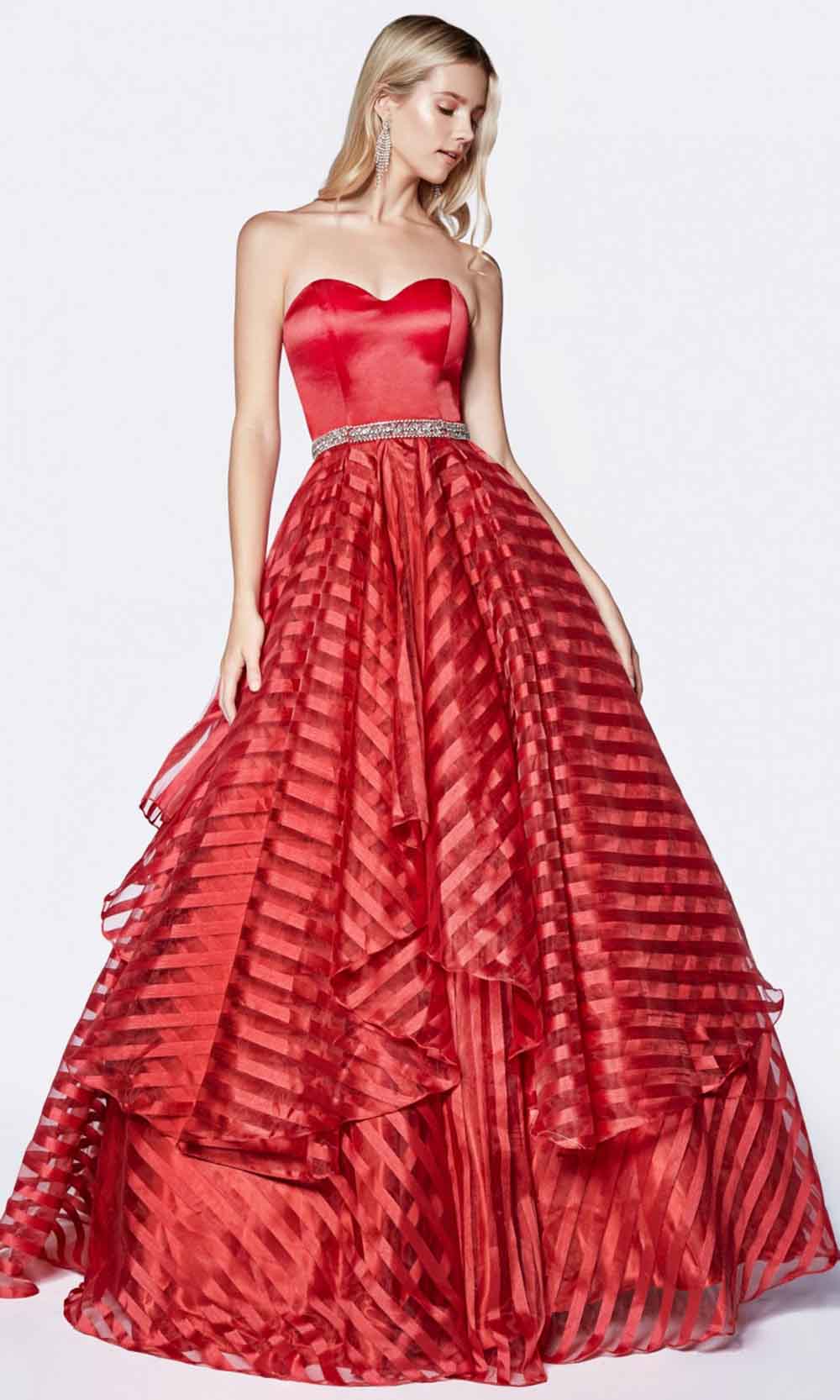 Cinderella Divine - J774 Sweetheart Striped Gown In Red