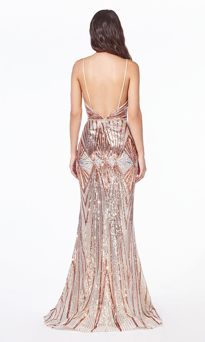 Cinderella Divine J9099 Gold Sequin Dress|Open Back|Fitted Mermaid ...