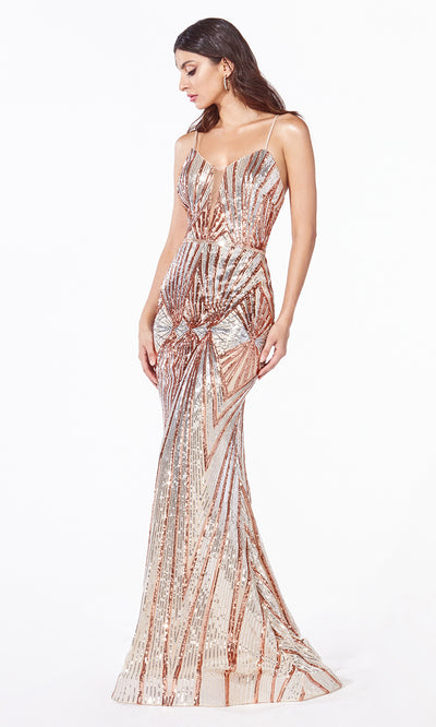 Cinderella Divine J9099 Gold Sequin Mermaid Dress