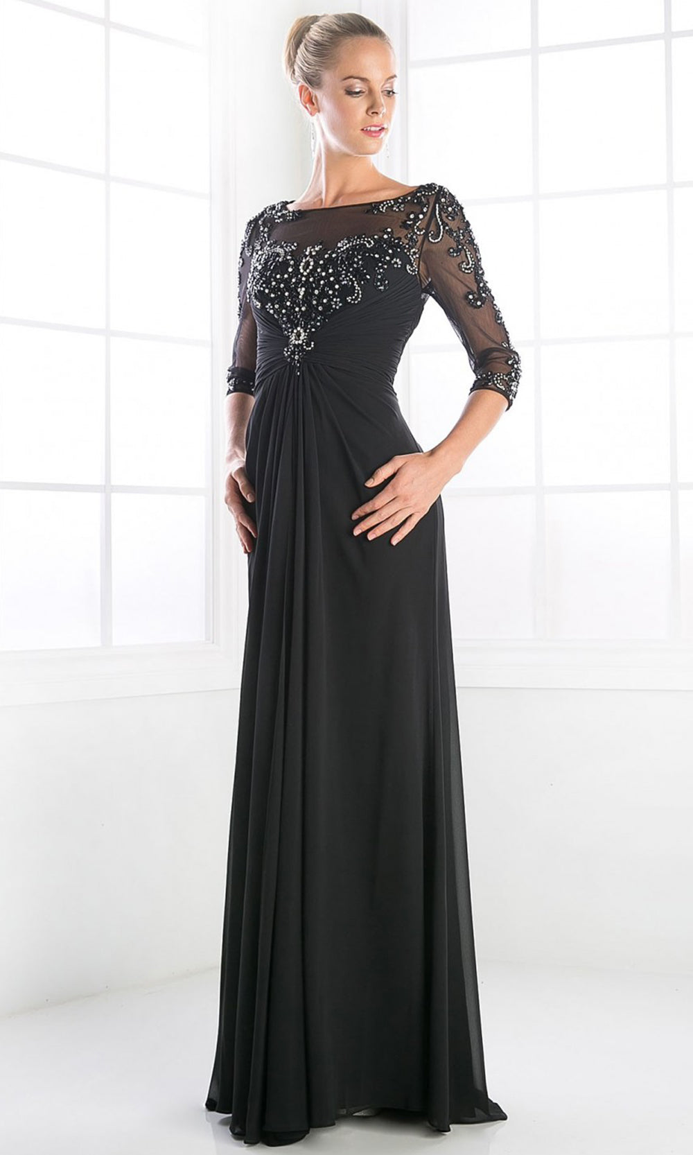 Cinderella Divine - JC4206 Adorned Column Formal Gown In Black