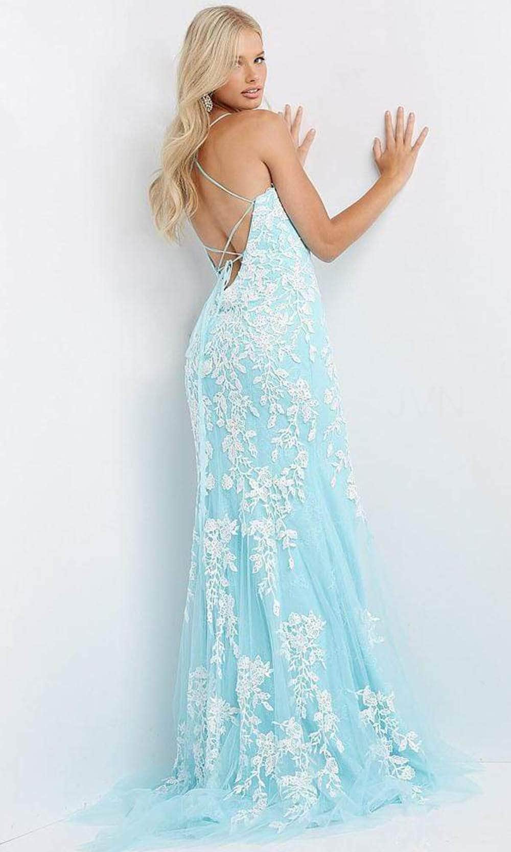 Jovani - JVN06660 Long Appliqued High Slit Sheath Gown Prom Dresses