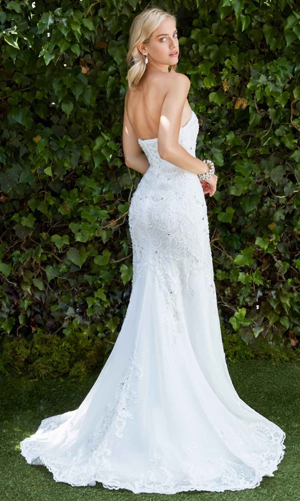 Ladivine - KC1762 Sweetheart Embroidered Gown In White
