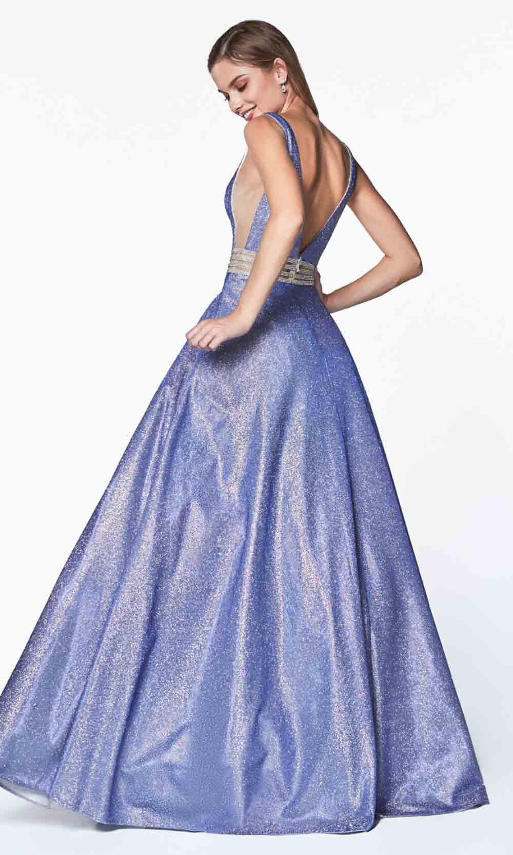 Cinderella Divine - KC873 Glitter V Neck Gown In Blue
