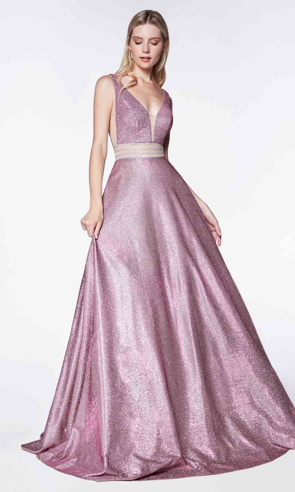 Cinderella Divine - KC873 Glitter V Neck Gown In Pink