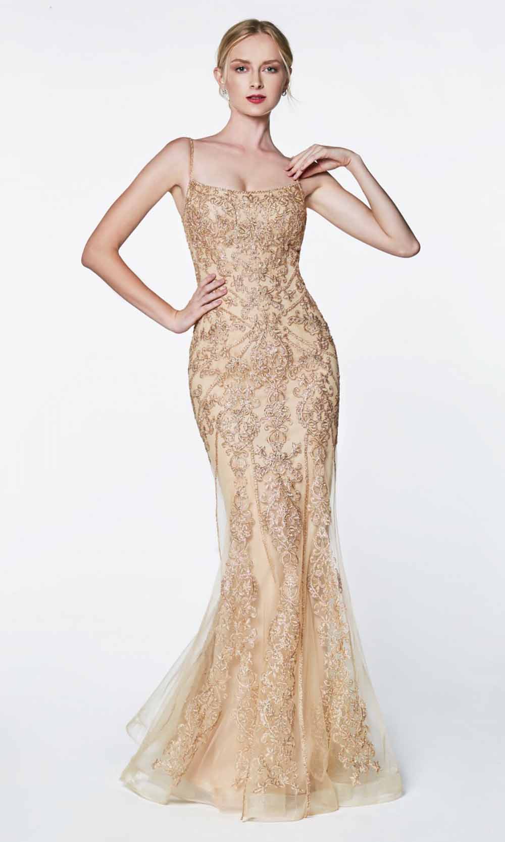 Cinderella Divine - KC885 Lace Mermaid Gown In Champagne