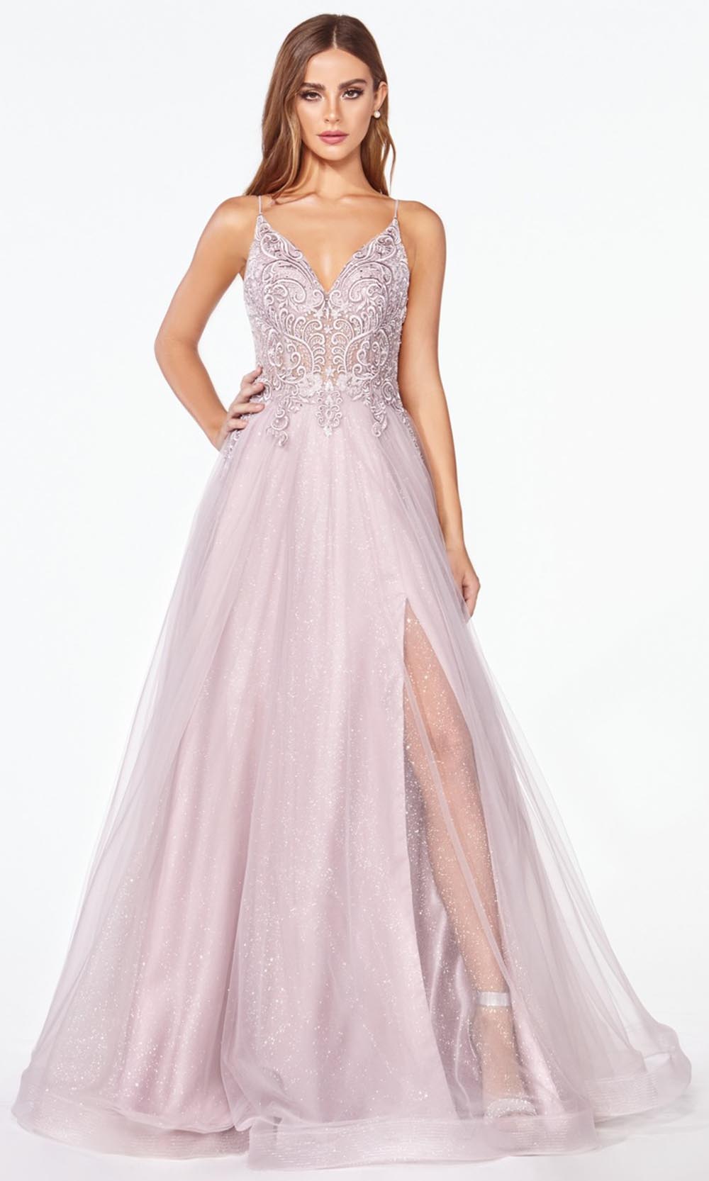Cinderella Divine - KC897 Lace Tulle A-Line Gown In Purple