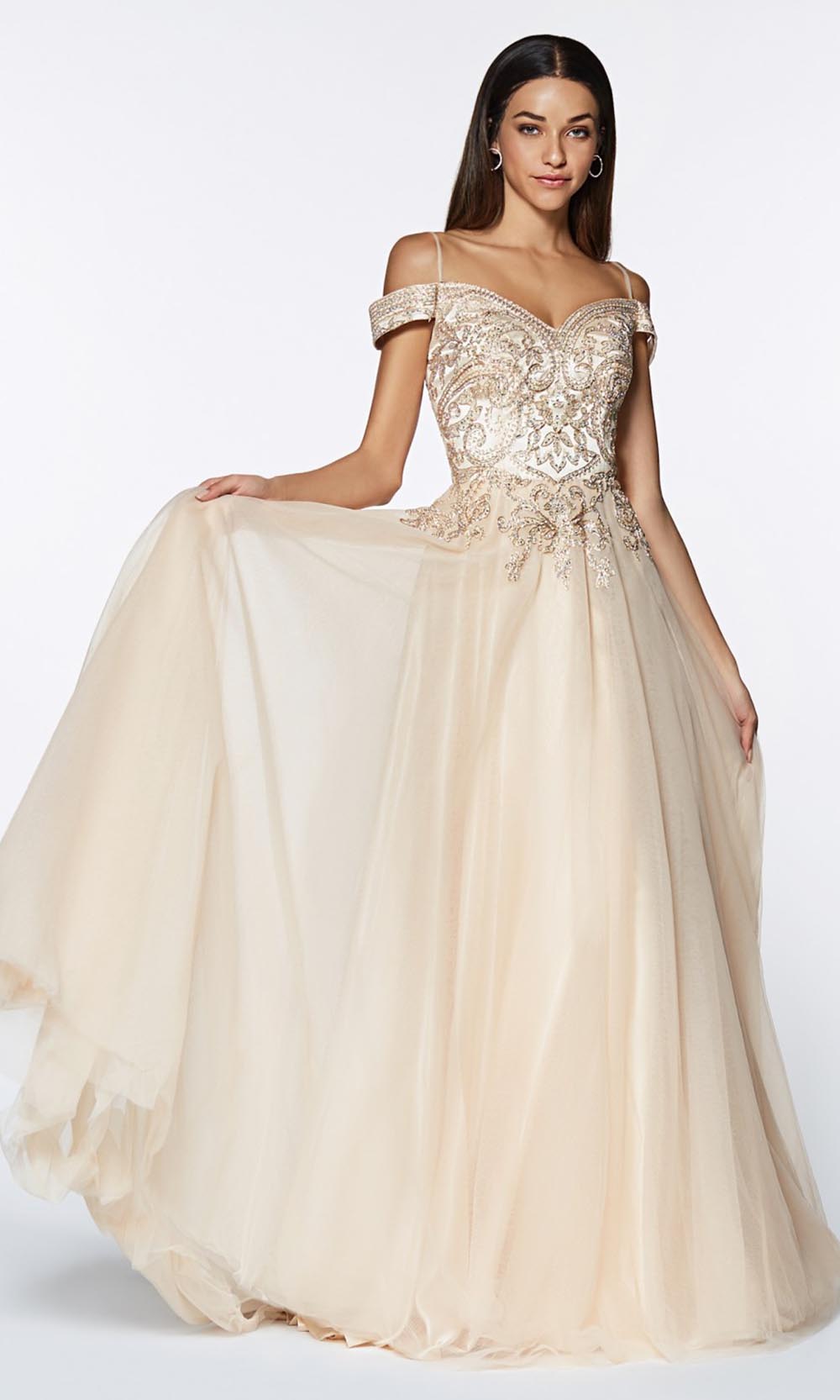 Cinderella Divine - KV1032 Embellished Tulle Gown In Champagne