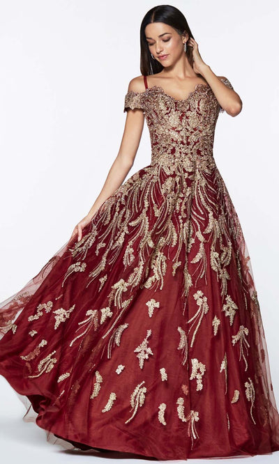 Cinderella Divine - KV1034 Lace Off Shoulder Gown In Red