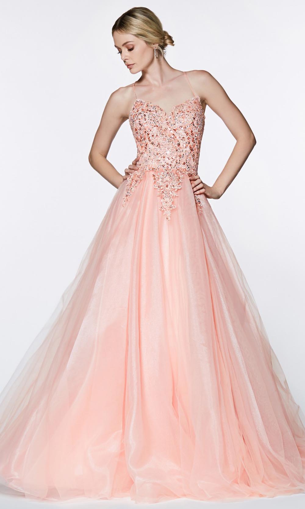 Cinderella Divine - KV1037 Beaded Tulle A-Line Gown In Pink