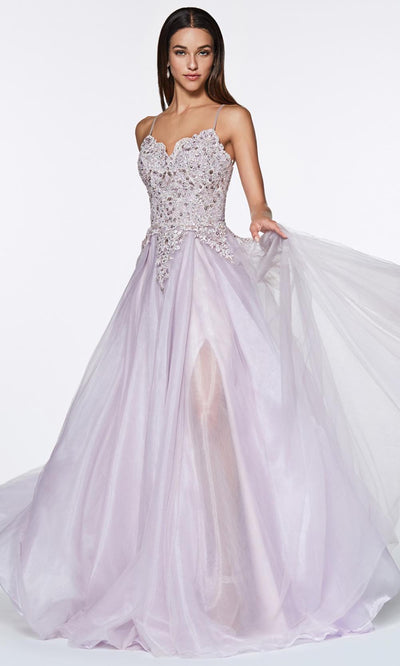 Cinderella Divine - KV1037 Beaded Tulle A-Line Gown In Purple