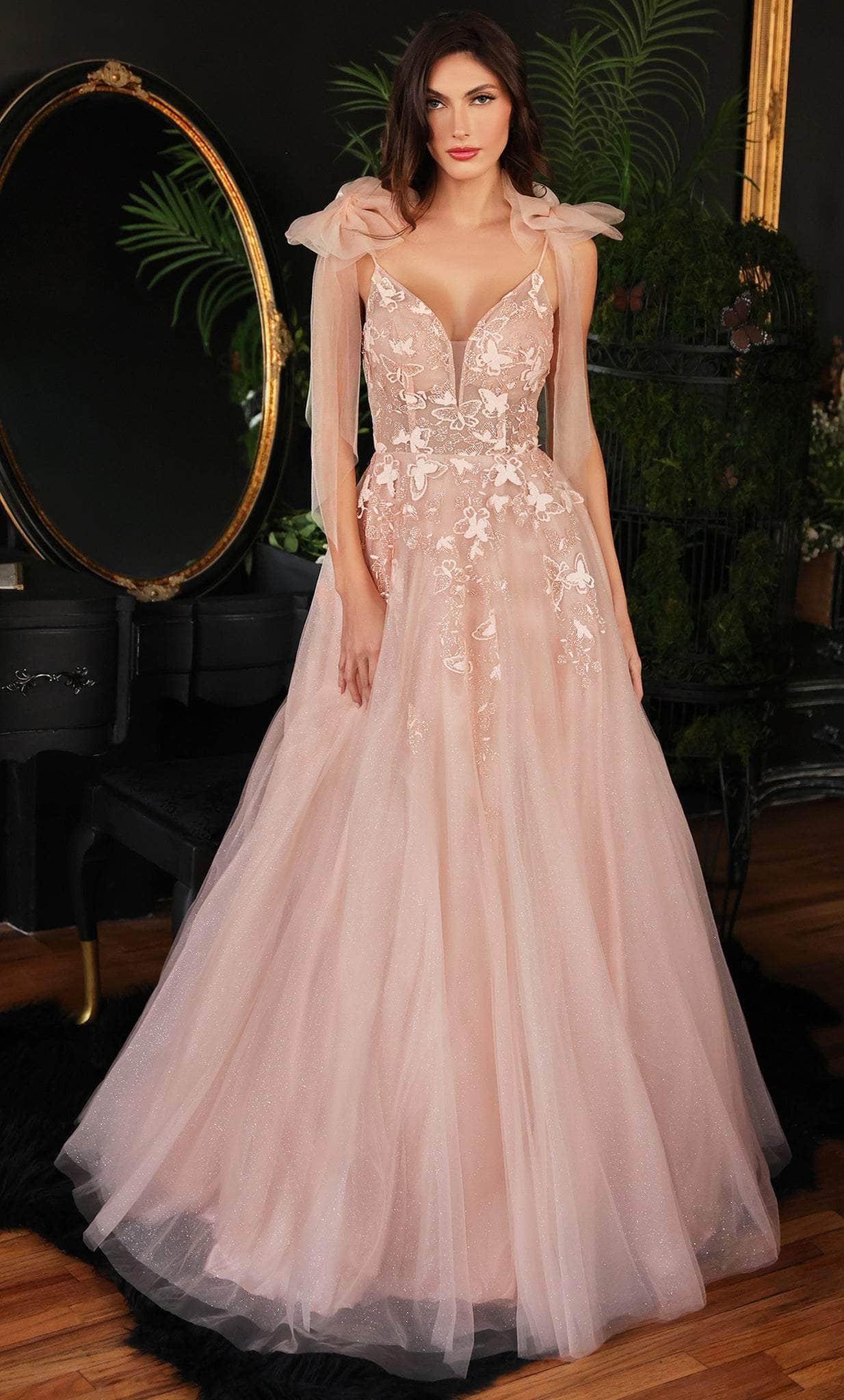 Ladivine CB097 - Bow Shoulder A-Line Evening Gown Evening Dresses 2 / Blush