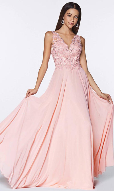 Cinderella Divine - UJ0123 Embellished Flowy Long Dress In Pink