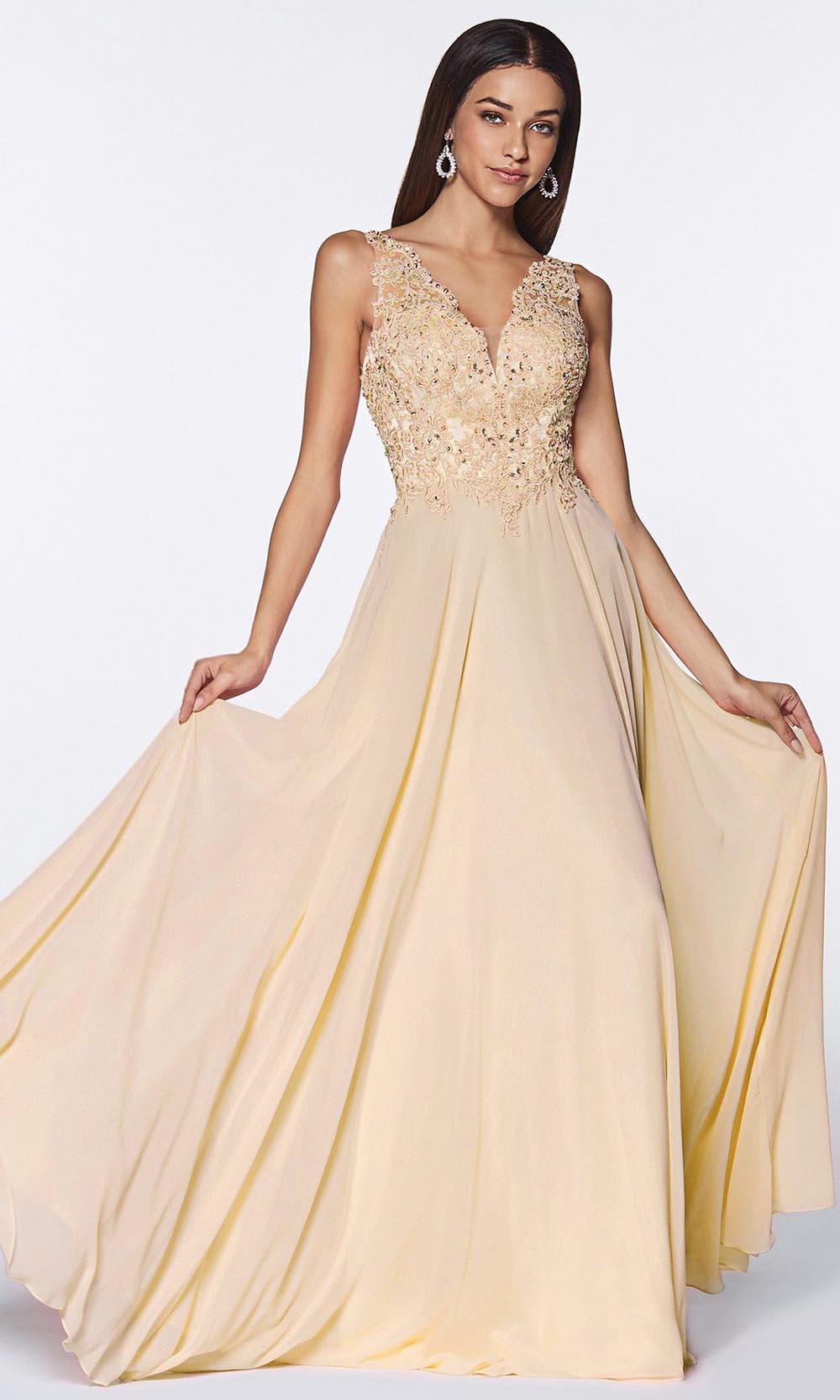 Cinderella Divine - UJ0123 Embellished Flowy Long Dress In Neutral