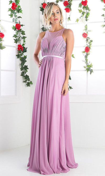 Ladivine - 7458 Illusion Neckline Chiffon Gown In Purple