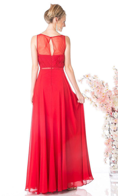 Ladivine - 7458 Illusion Neckline Chiffon Gown In Red