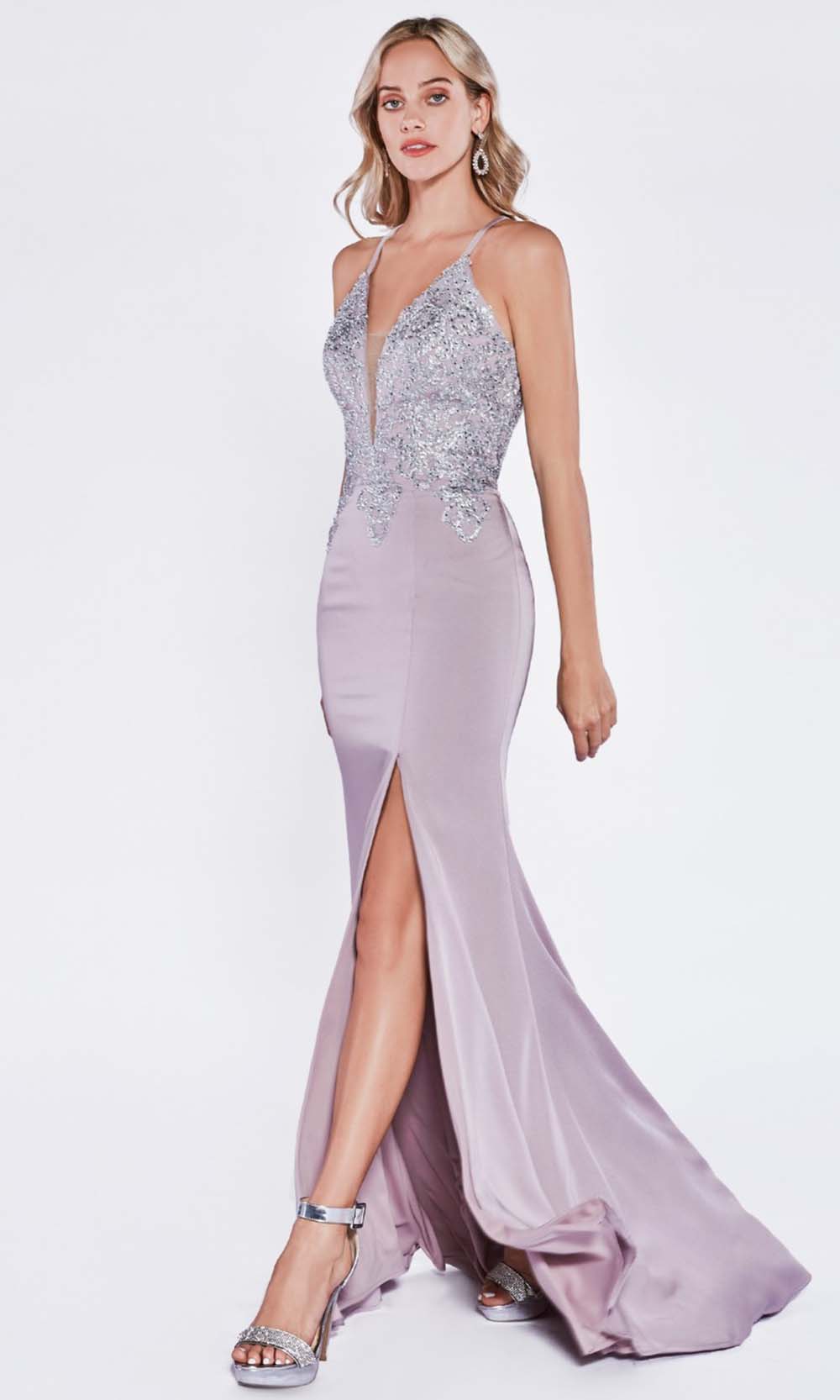 Cinderella Divine - ML927 Sleek And Sexy Trumpet Gown In Purple Gray and Silver