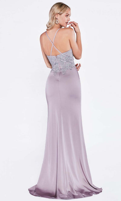 Cinderella Divine - ML927 Sleek And Sexy Trumpet Gown In Purple Gray and Silver