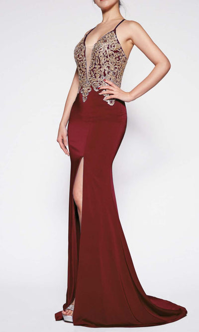 Cinderella Divine - ML927 Sleek And Sexy Trumpet Gown In Red and Gold