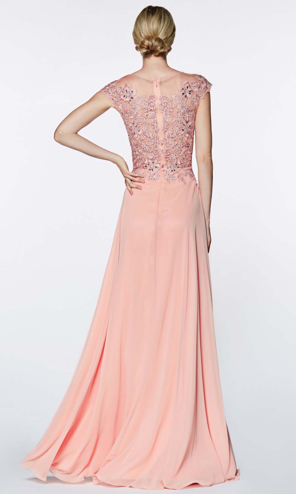 Cinderella Divine - ML937 Embellished Bateau Flowy Gown In Pink