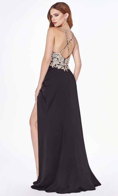 Cinderella Divine - ML940 Embellished Slit Column Gown In Black