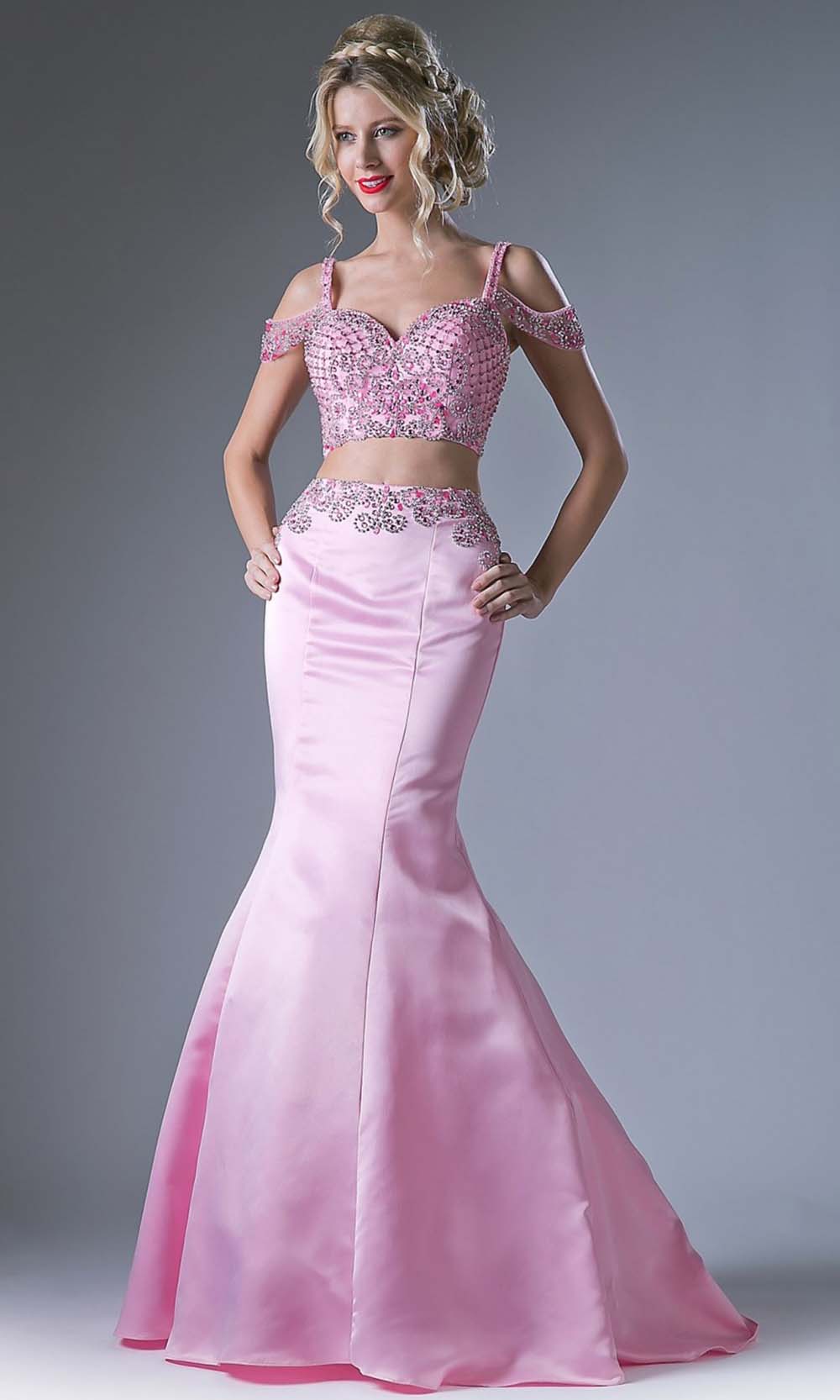 Ladivine - P209 Beaded Two Piece Gown In Pink