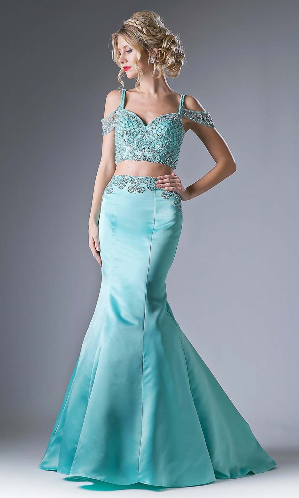Cinderella Divine - P209 Beaded Two Piece Gown In Green