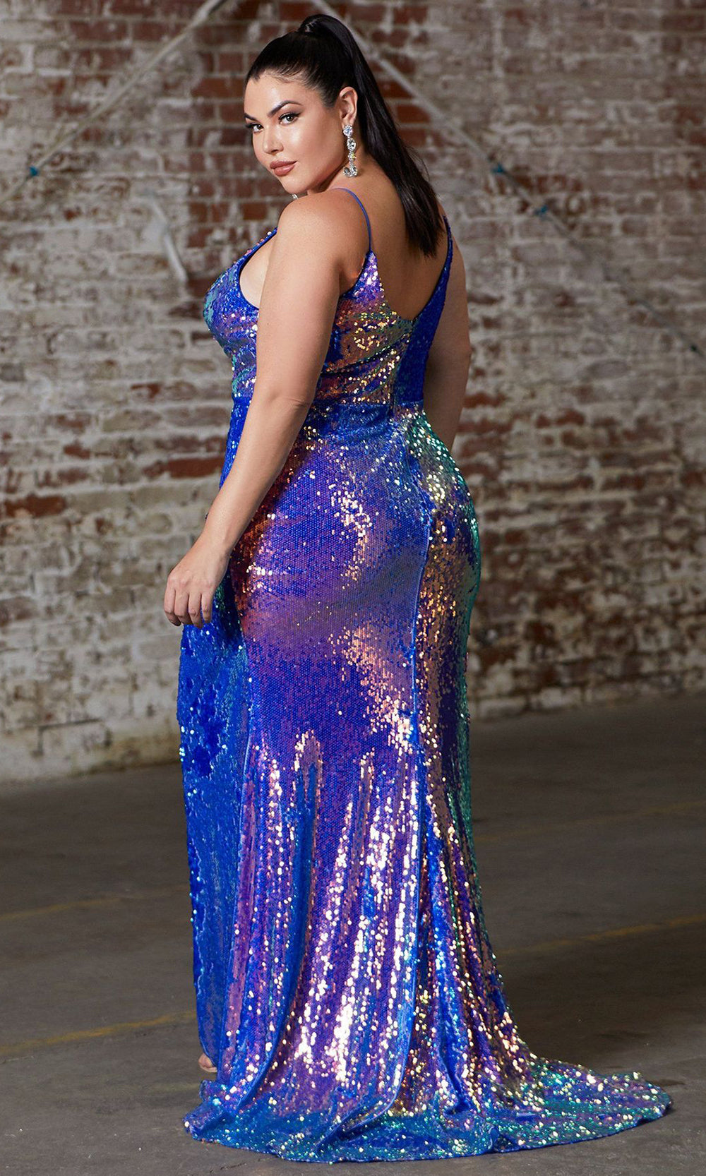 Cinderella Divine - CDS393C Sequined Plus Size Gown In Blue and Purple
