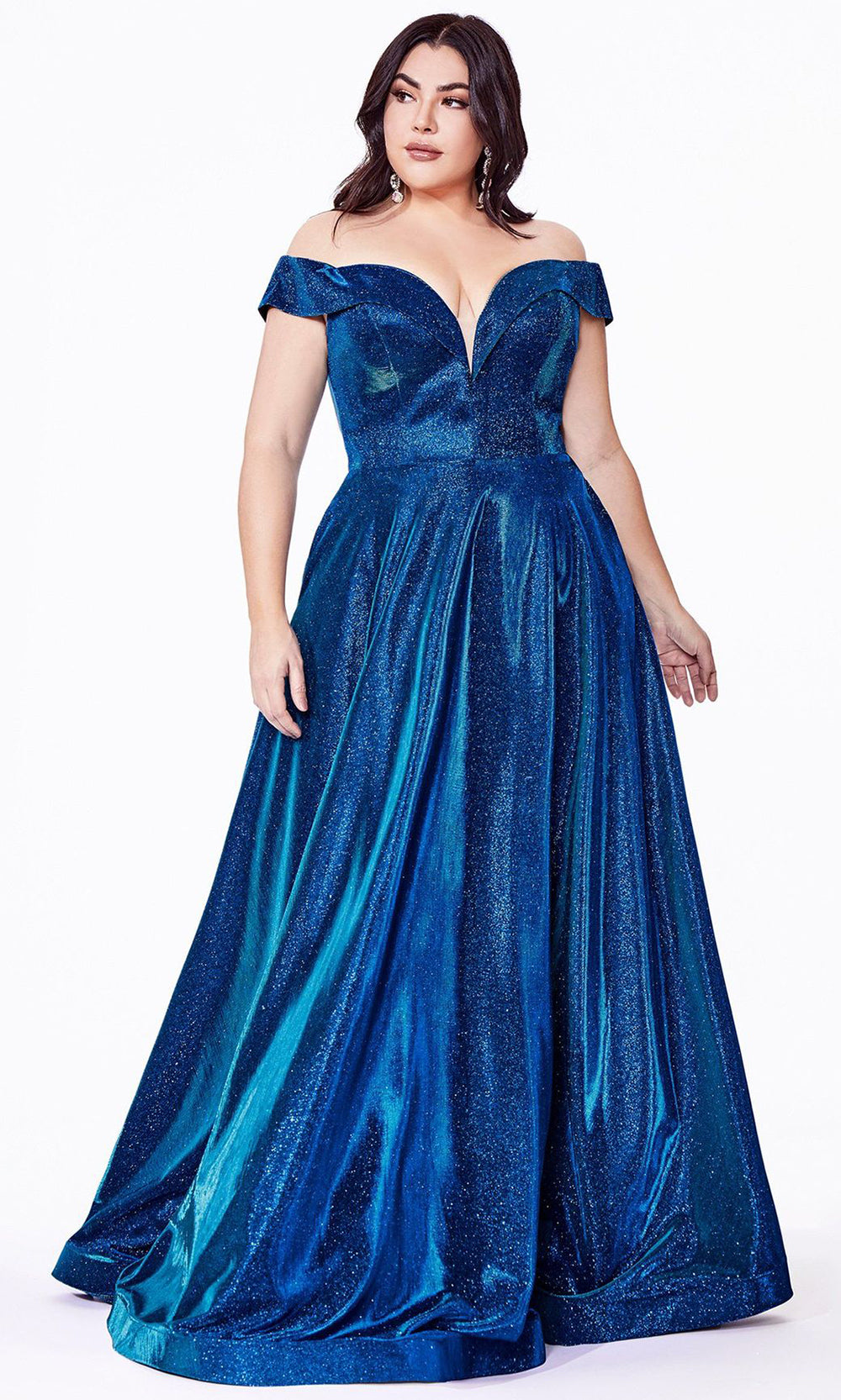 Cinderella Divine - CD210C Off Shoulder Metallic Dress In Blue