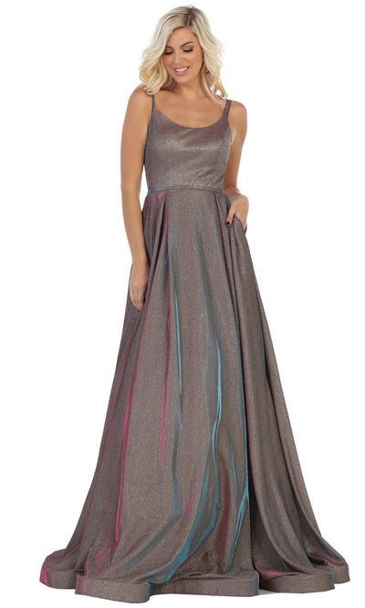 May Queen - RQ7726 Double Strap Scoop Long Dress In Gray and Brown
