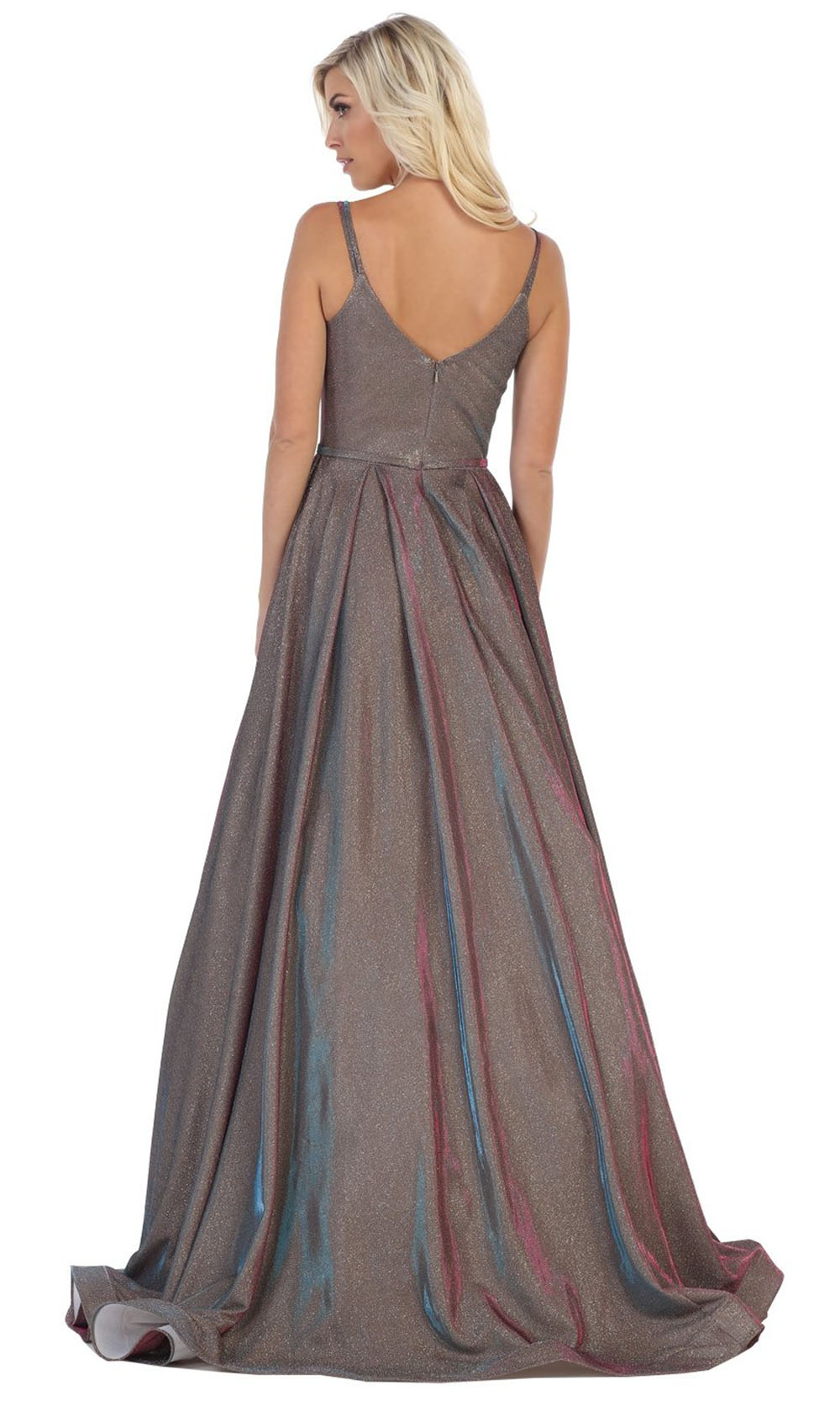 May Queen - RQ7726 Double Strap Scoop Long Dress In Gray and Brown