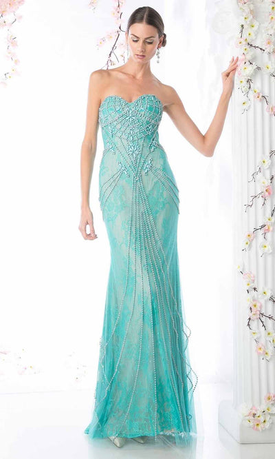 Cinderella Divine - S551421 Sweetheart Beaded Long Gown In Blue