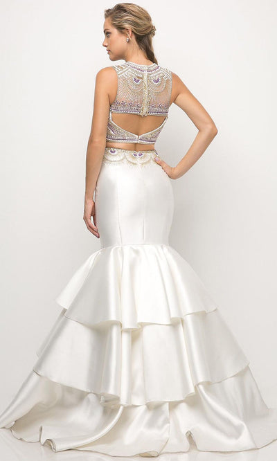 Cinderella Divine - 83903 Beaded Tiered Mermaid Gown In White & Ivory