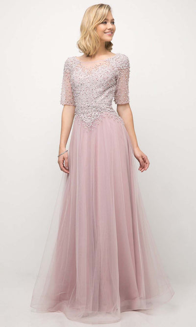 Cinderella Divine - U101 Bateau Neck Pearl Long Dress In Pink and Purple