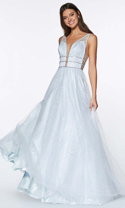 Cinderella Divine - UE011 Deep V Neck A-Line Dress In Blue and White