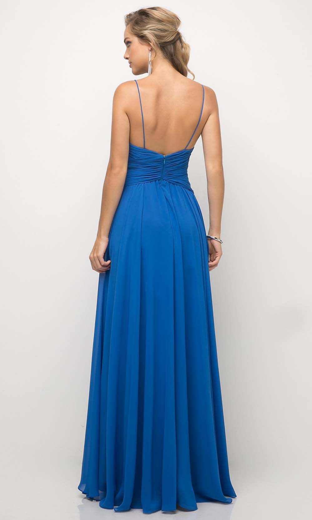 Cinderella Divine - UF295 V Neck Ruched Soft Dress In Blue