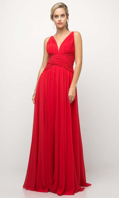 Cinderella Divine - UF295 V Neck Ruched Soft Dress In Red and Pink
