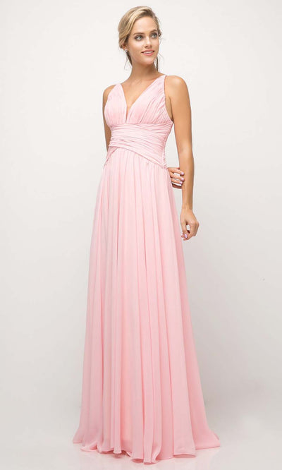Cinderella Divine - UF295 V Neck Ruched Soft Dress In Pink and White