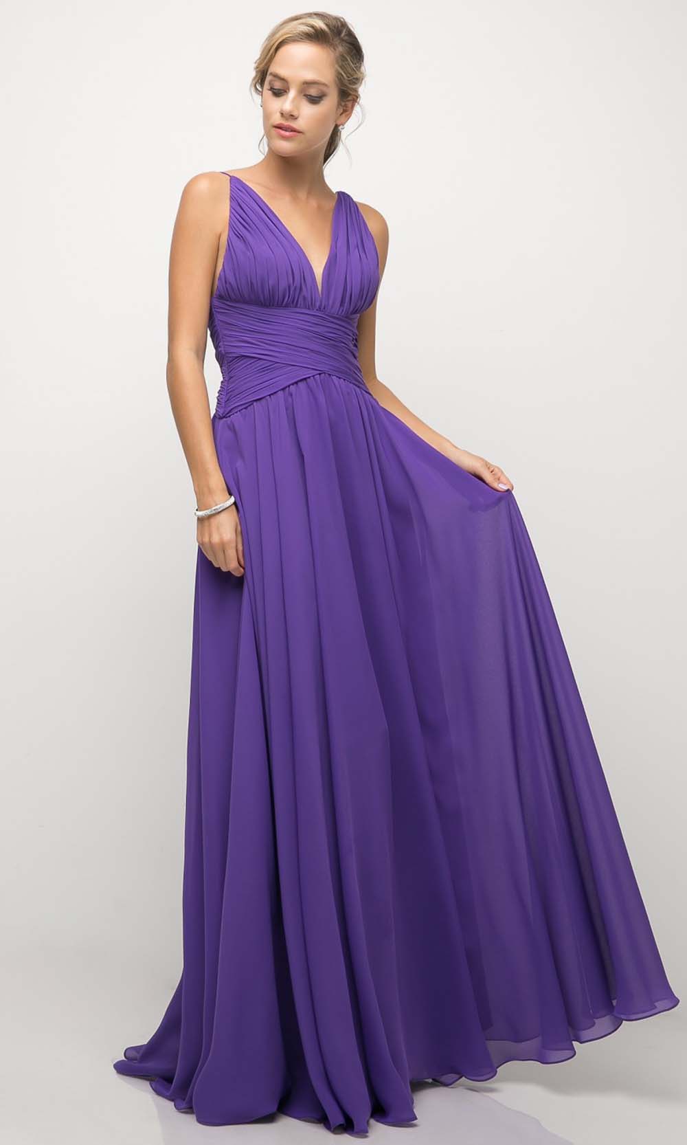 Cinderella Divine - UF295 V Neck Ruched Soft Dress In Purple