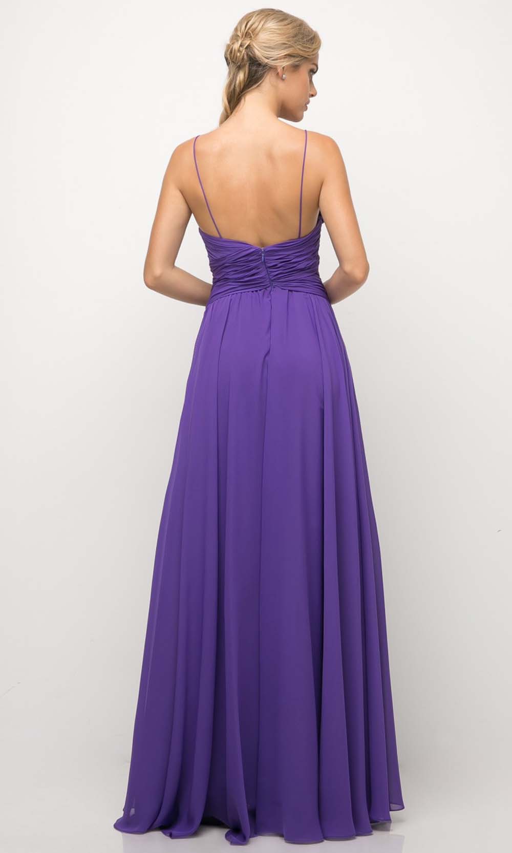 Cinderella Divine - UF295 V Neck Ruched Soft Dress In Purple