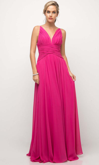 Cinderella Divine - UF295 V Neck Ruched Soft Dress In Pink