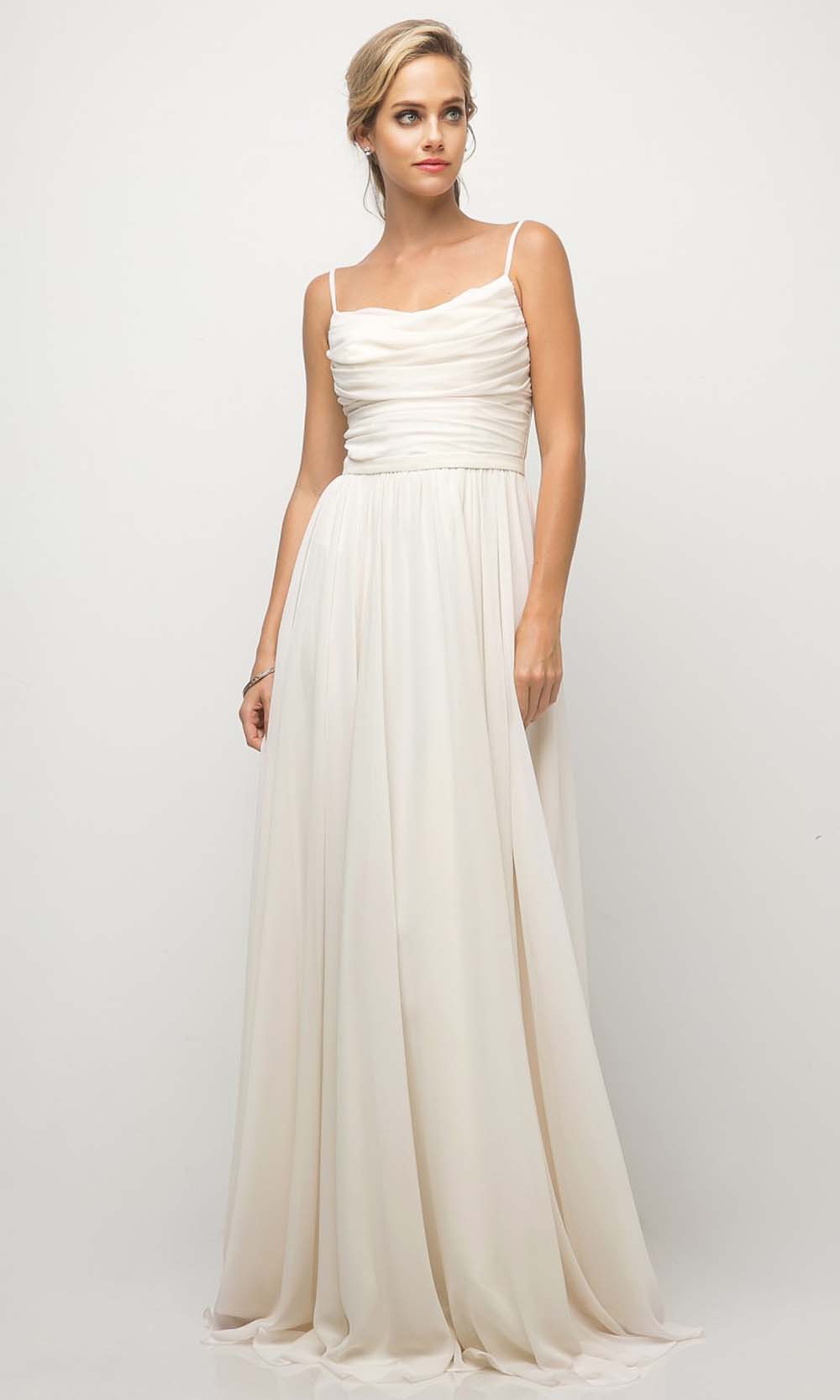 Cinderella Divine - UR136 Cowl Neck A-Line Dress In White and Neutral