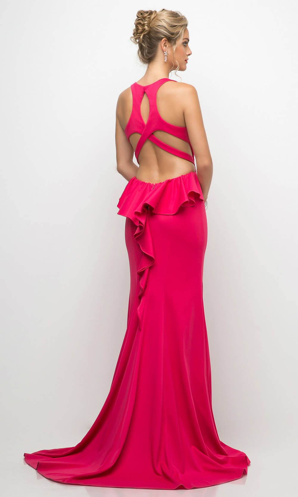 Cinderella Divine - UR137 Deep V Neck Fitted Long Dress In Pink